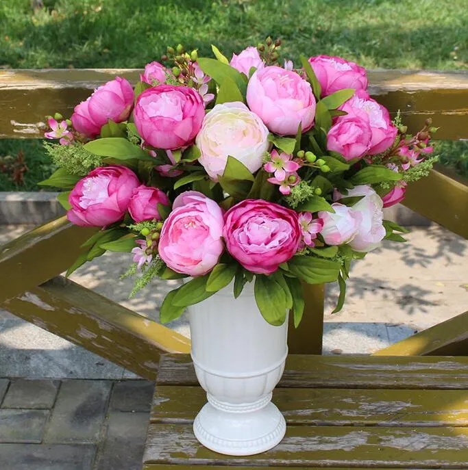 Mooie Peony Flower Woondecoratie Handgemaakte Kunstmatige Pioen Bos Bloemen Bruids Accessoires Tuin Bulk Lopers 7 Flower Peony Heads