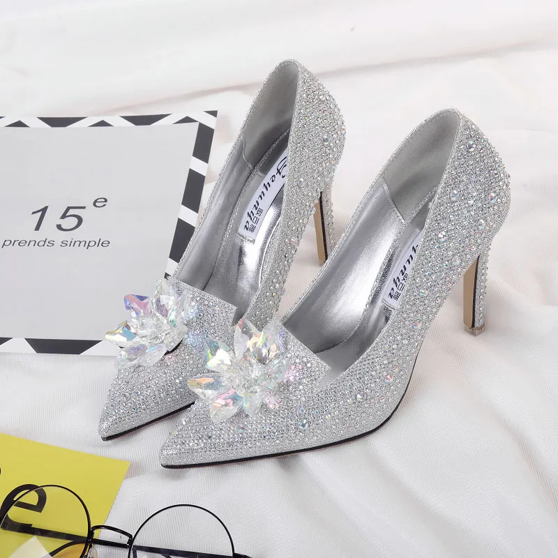 Cendrillon cristal chaussures strass chaussures de mariage argent robe de bal chaussures habillées taille 34 à 39