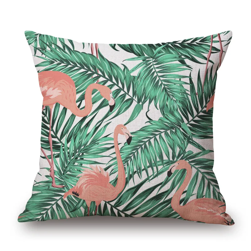 Mode flamingo housse de coussin jungle tropicale jeter taie d'oreiller pour canapé chaise forêt tropicale plante capa de almofada 45cm cojines