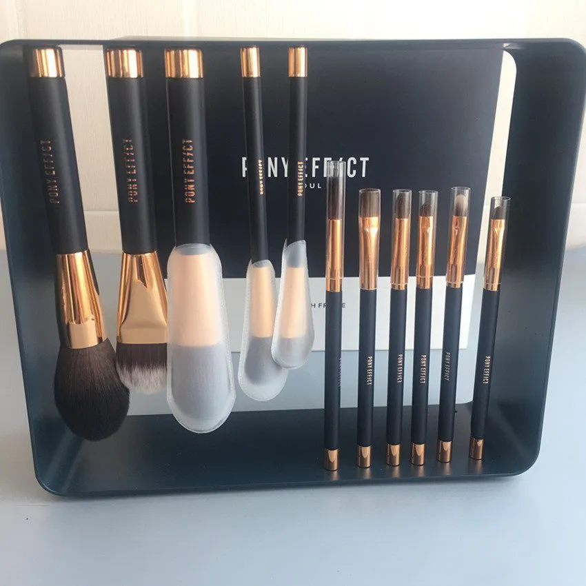 Ensemble de pinceaux magnétiques PONY EFFECT - 11pcs pinceaux Plaque de cadre en métal - Mélangeur de maquillage de beauté de haute qualité