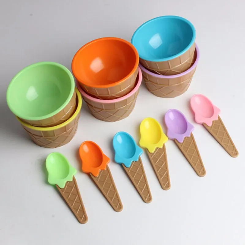 2023 new colored Children's Ice Cream Bowl with Spoon kids ICE Cream cup tubs Dessert Bowl BPA free 7
