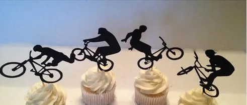 Niestandardowe BMX Rower Sylwetka Cupcake Toppers Bachelorette Hem Night Music Party Supplies Wedding Birthday Baby Shower Party Decoration