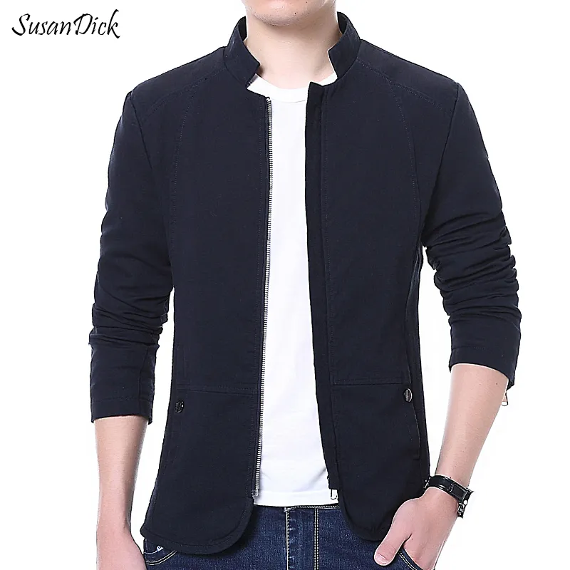 Wholesale- Fashion 2016 Autumn Jacket Men  Clothing Thin Slim Casual Business Coat Male Plus Size Stand Collar Cotton Navy Blue Jacket