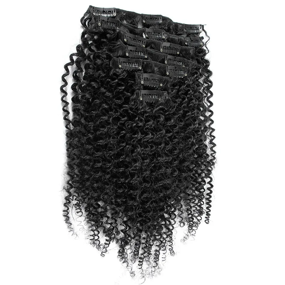 Kinky Curly Clip Ins 100g 120g Clip dans les extensions de cheveux humains Couleur naturelle Clip cheveux humains en extensions