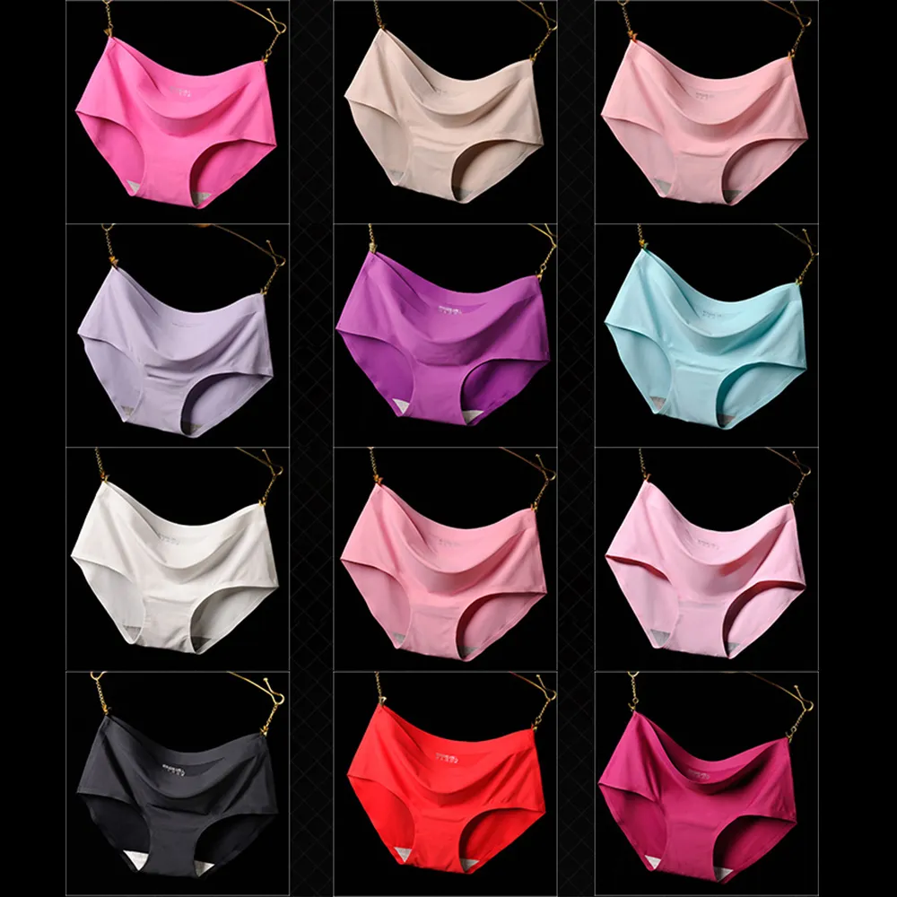 Ladies Ice Silk Seamless Panties Knickers Medium Waist Women Underwear Temptation Breathable Plain Briefs Underwears Underpants M L XL