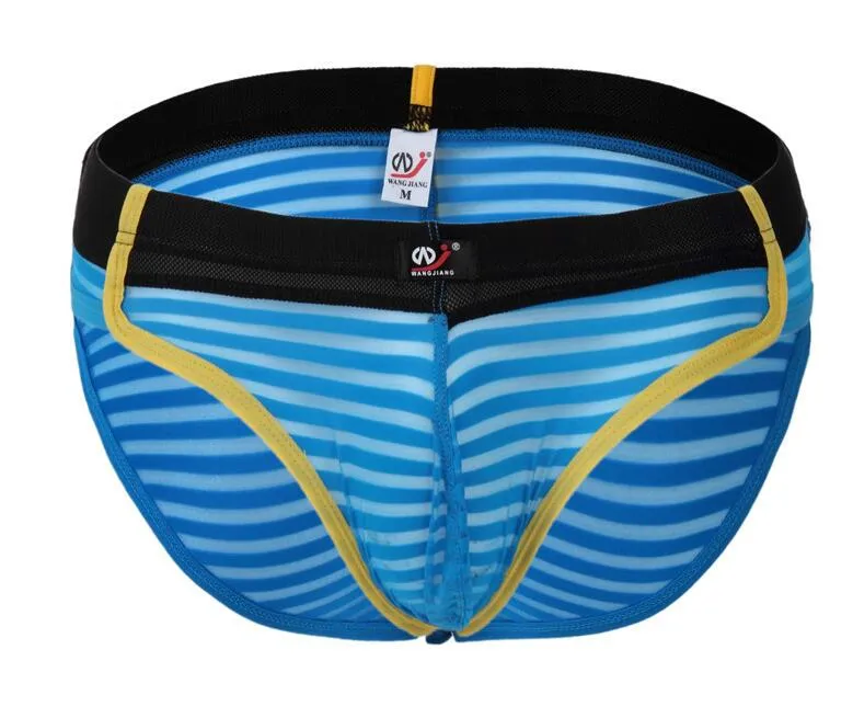 wholesale Wangjiang Men's underpants stripes gauze sexy underpants briefs silky thin panties cuecas #4006SJ