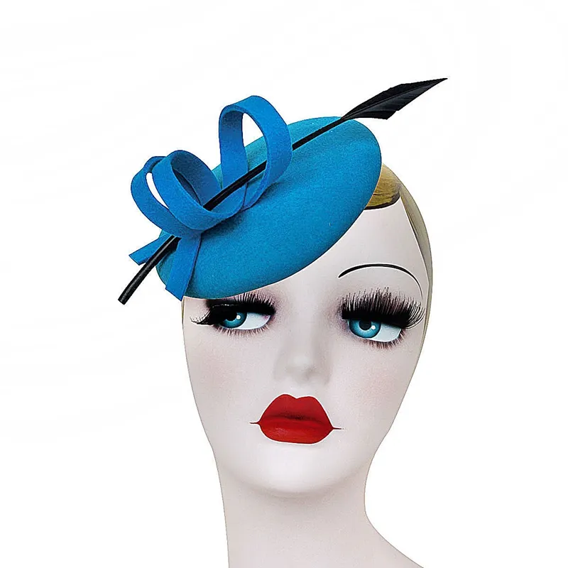 Pure Color Ladies Curly Feather Felt Wool Fascinator Alligator Rope Pillbox Tilt Cocktail Party Formal Hat A145