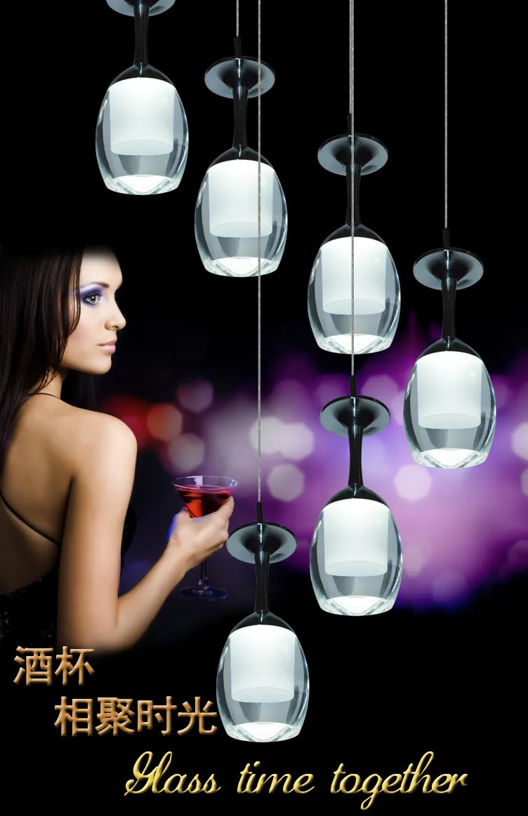 Indoor lighting acrylic led Pendant lamps bar Dining room lamp light 3w wine glass shape creative brief Christmas lights