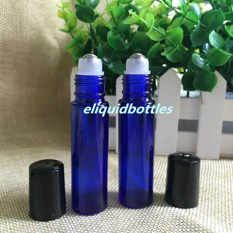 NEW 700Pcs Cosmetic Refillable 10ml (1/3oz) Blue Glass Roll On Bottle Essential Oils Fragrances Roller Ball Bottle Factory Frice -Wholesale