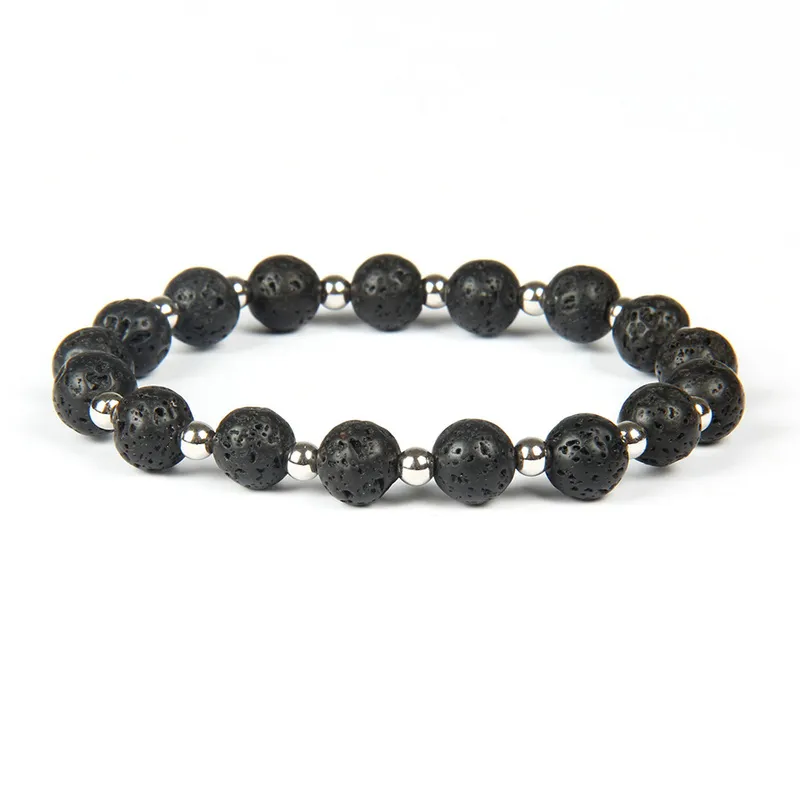 Męskie Bracelety Letnie Whole Black Lava Rock Stone Kulki z 4 mm złotym mosiądzem CZ koraliki Energy Bracelets254L