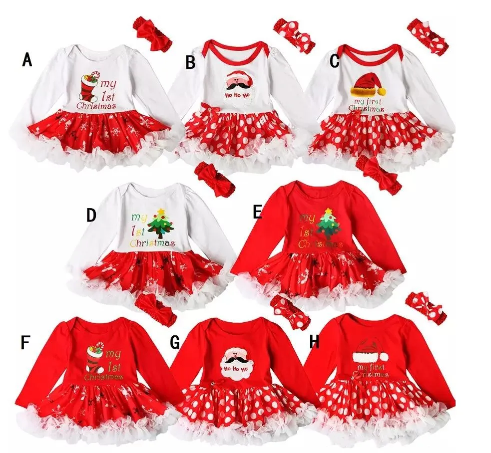 Jul Baby Girl Dresses Bomull Röd Romper Tutu Lace Tulle Reindeer Kläder Spädbarn Party Kläder Outfits Klänning Kostym