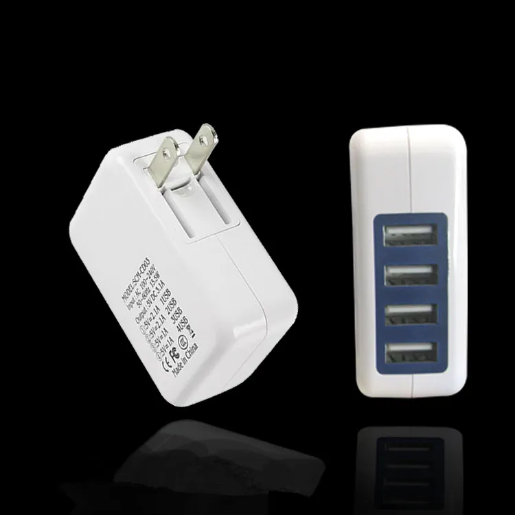 Spina USA UE 4 porte USB Caricabatterie da muro Adattatore per caricabatterie 5V 3.1A Comodo adattatore di alimentazione Caricatore portatile per telefono cellulare