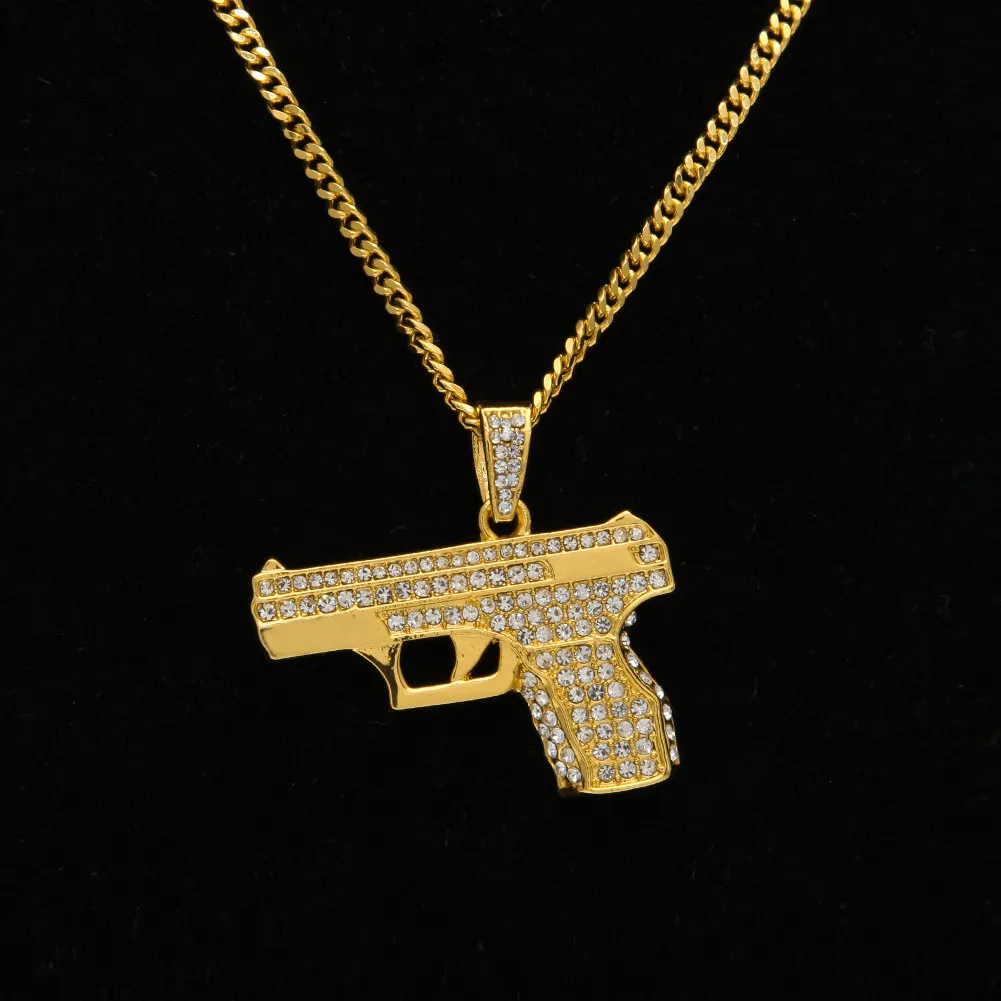 Style européen Gun Pendentif Collier Hip Hop Chaîne Hommes Femmes Bijoux Noir Or Couleur En Acier Inoxydable Collier Pistolet Pendentif