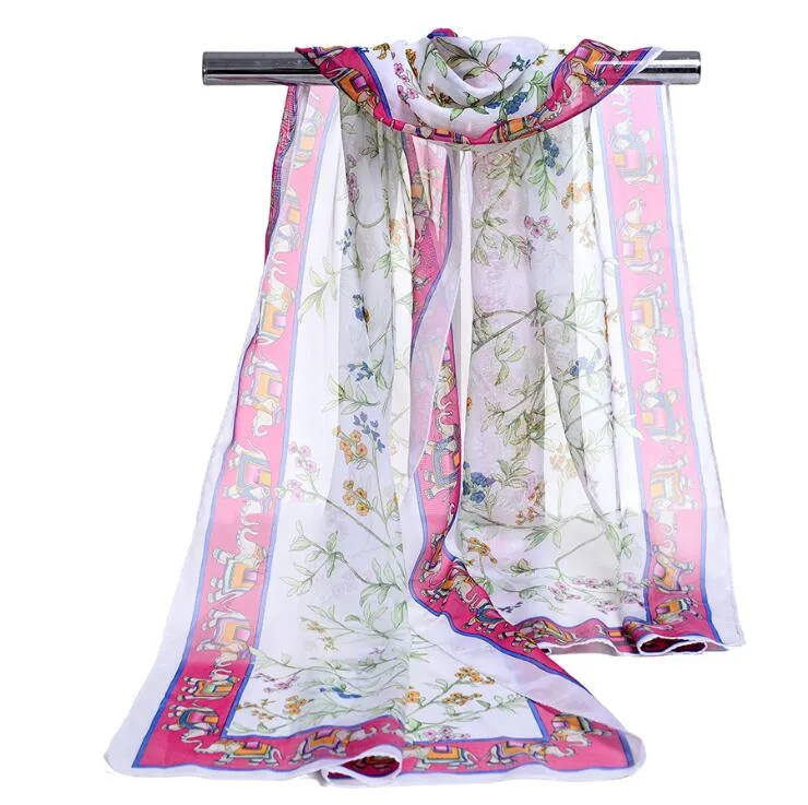 Factory Wholesale Silk Chiffon Scarf Women Scarves 2017 New Elephant Printed Sarong Wrap Beach Cover 160*50cm DHL Free