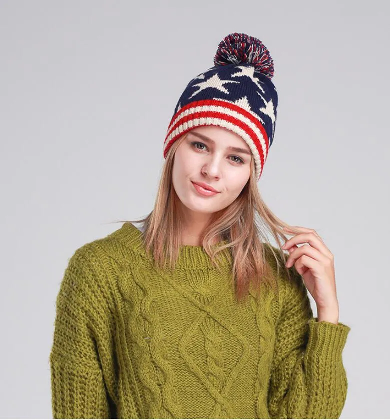 Berretto con bandiera americana alla moda USA Berretti e cappelli lavorati a maglia caldi invernali in lana uomo e donna Berretti cool con teschio