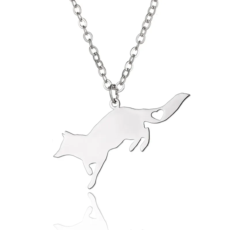 Renard Pendentif Collier En Acier Inoxydable Animaux Charme Lien Chaîne Bijoux pour Femmes et Hommes Enfants Cadeaux En Gros