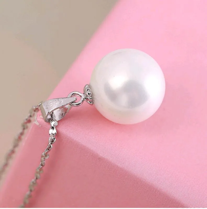 12mm Natural Pearl Pendant Necklaces Black White Simple Elegant Ladies 925 Solid Sterling Silver Jewelry for Women Gift