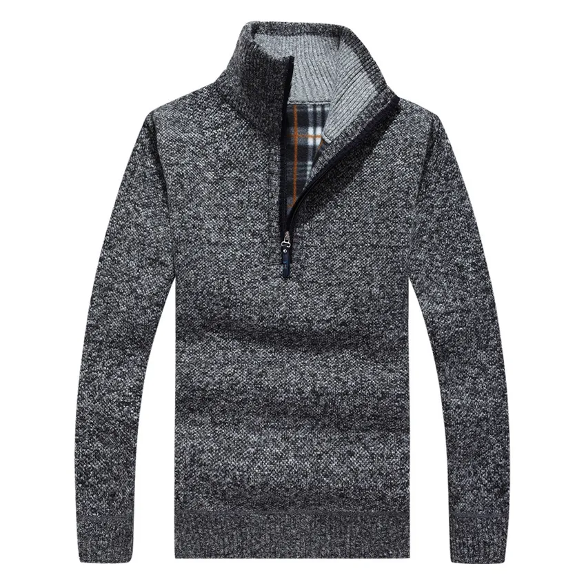 Atacado- grossos suéteres quentes de inverno casaco homens zíper masculina pulôver cashmere blusas de lã homem casual knitwear velo veludo vestuário 50wy