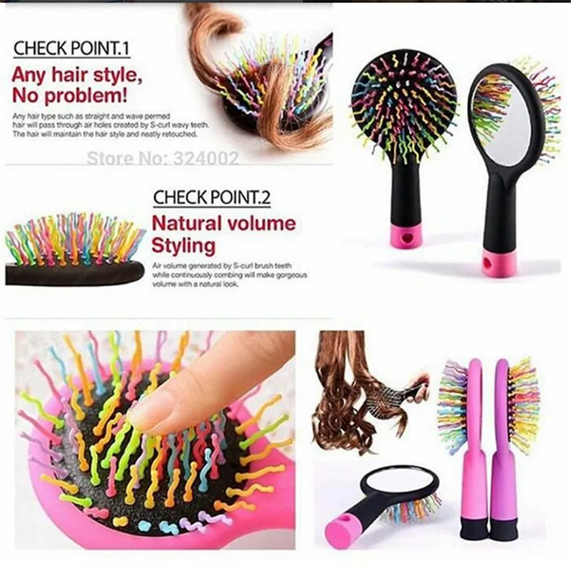 Rainbow comb brush mirror Air massage Curly hair extensions comb brush Loop brushes plastic rainbow comb mirror curly hair air health marle