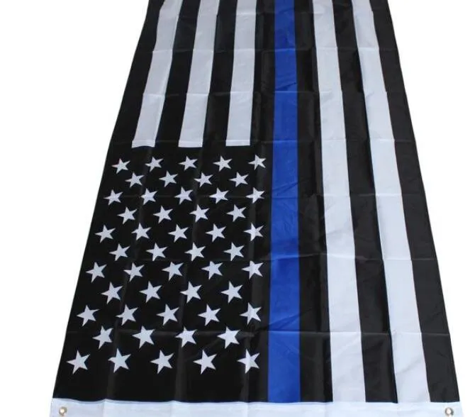 4 typen 90 * 150 cm Blueline VS politie vlaggen 3x5 voet dunne blauwe lijn VS vlag zwart, witte en blauwe Amerikaanse vlag met messing inkommen