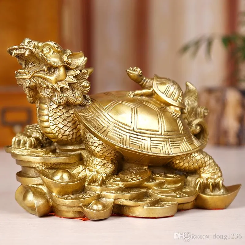 Pur cuivre dragon tortue pendule maison de ville zhuo mauvais esprits contre les petites personnes mère et fils lingot tortue bête feng shui