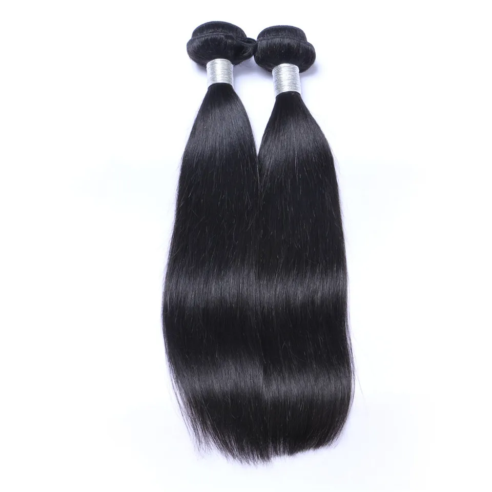 Brazilian Straight Hair Weaves 3 Bundles with Closure Middle 3 Part Double Weft Human Hair Extensions Dyeable 100gpc2588308