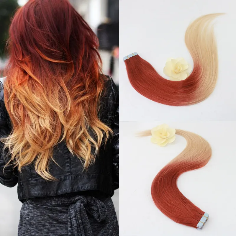 Ombre Human Hair Extensions of Tape Ombre Włosy Kolor # 3 Badając do # 613 Skin Wątek Remy Human Hair 50g 20 sztuk na pakiet