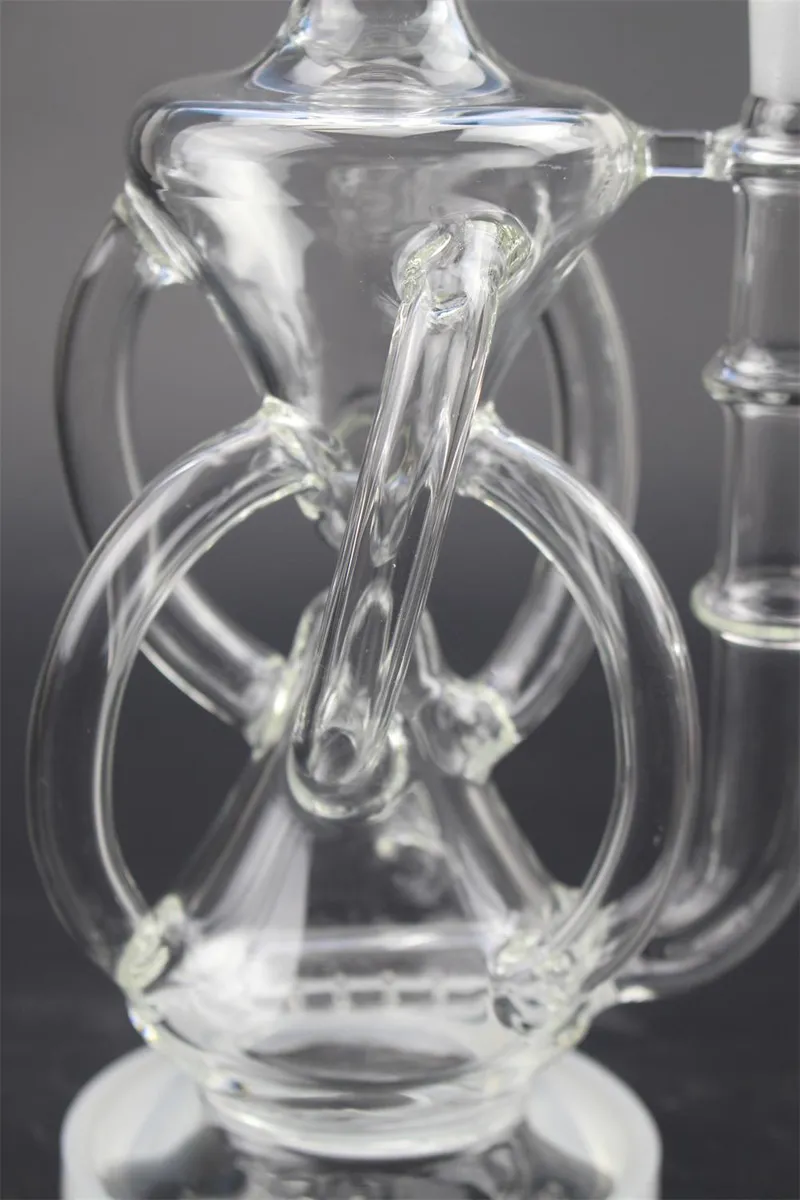 Vortex Glass Bongs de agua Klein Burbuja Percolador en línea Cubilete Ciclón Reciclador de 11 pulgadas Altura 14 mm Hembra Articulación Heady Dab Plataformas petroleras Tubos