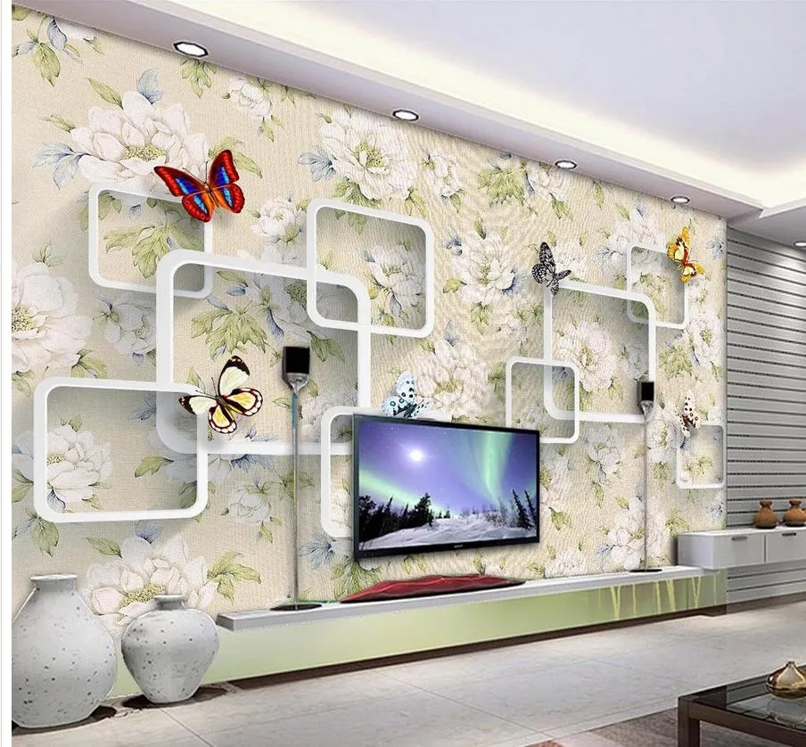 High Quality Customize size Modern Retro Floral Butterfly 3D TV Wall wallpaper for walls 3 d for living room