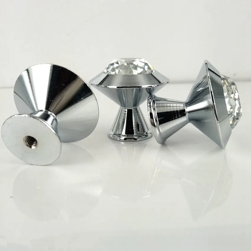 Modern Simple Fashion Glass Crystal Lade TV Cabinet Knoppen trekt zilver / chromen dressoir keukenkast deurgreep strass