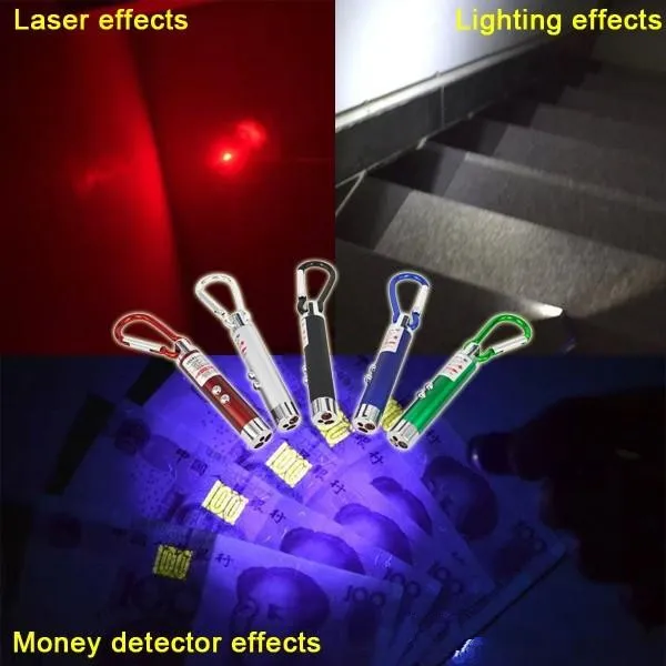 Multifonction mini 3 in1 LED pointeur de lumière laser porte-clés lampes de poche mini torche lampe de poche détecteur d'argent lumière