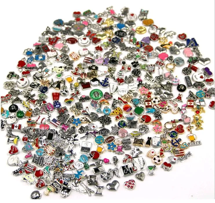 Hot grossist / flytande locket charms bulk mix många stilar multi design smycken inredning för zink legering lockets hänge