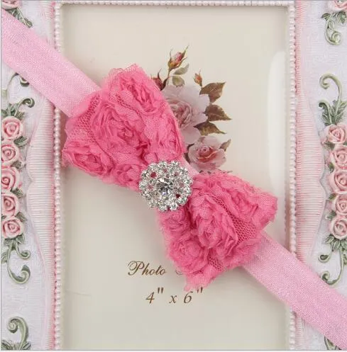 Wielkie szyfonowe łuki róży Shabby Vintage Chic Rosette Hair Bow with Cz Diamond Boutique Hair Bows YH6732447116