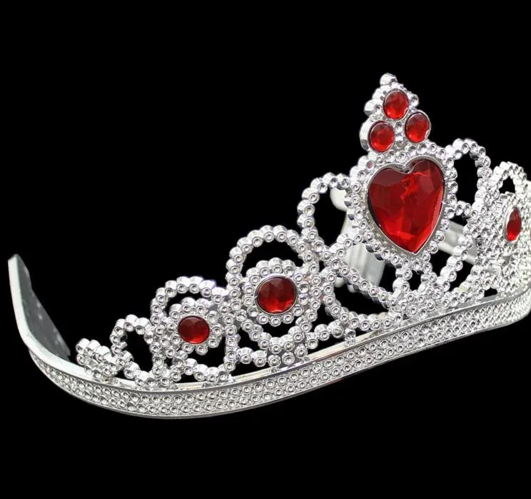 Cosplay Princesa Niños Corona Tiara de plástico Fiesta de cumpleaños Favor Niñas Resina de plata Corazón Diademas de cristal Desfile de baile Niños Regalo de NAVIDAD