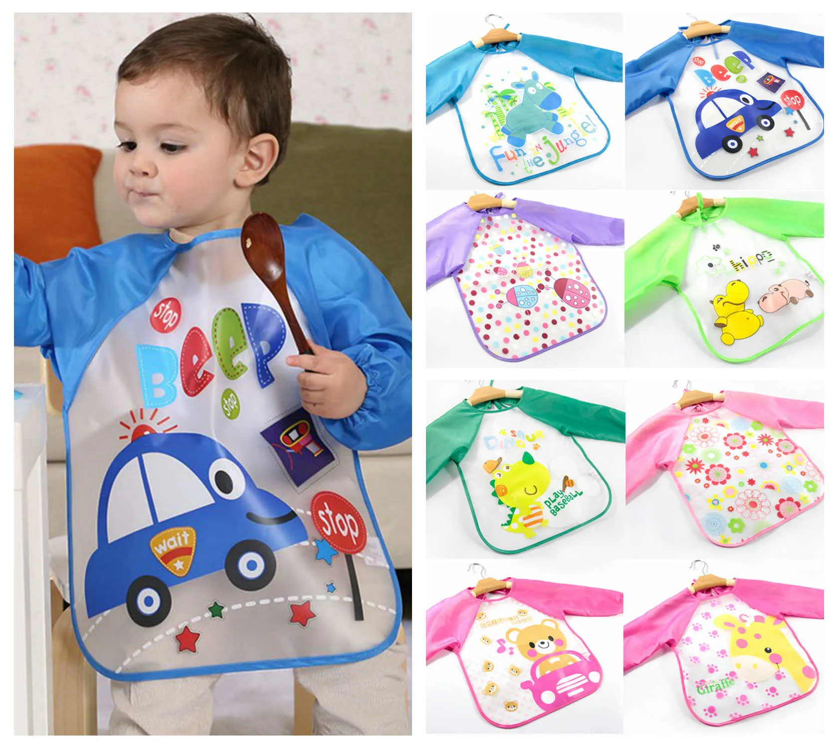 Kids Children Waterproof Apron Toddler Girls Boys Feeding Bib Painting Apron