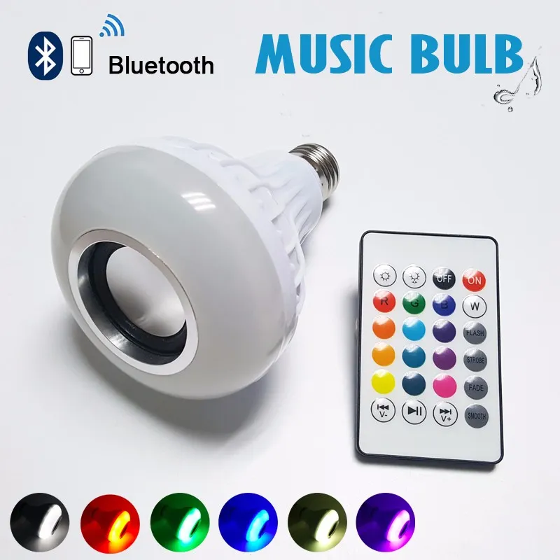 Wireless 12W Power E27 LED RGB Bluetooth -högtalarlampa Ljuslampa Musik som spelar RGB -belysning med fjärrkontroll D2.0