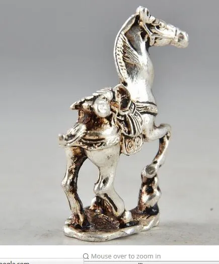 decorazione artigianato Tibet Argento cinese vecchio da collezione manuale Carving Horse Statue Decor