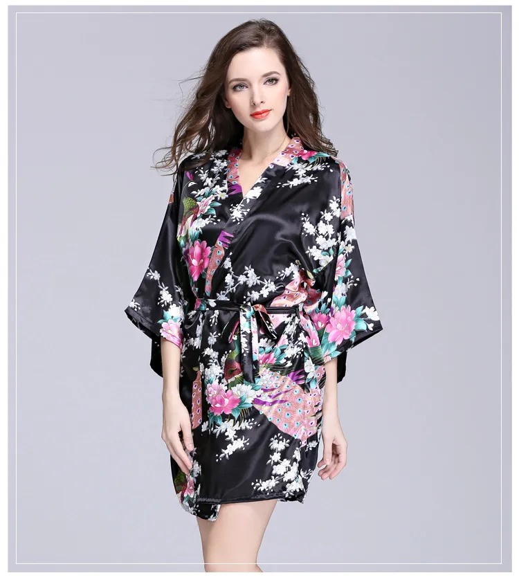 Vrouwen Nachtkleding Kimono Night Robe Kunstzijde Satijn Bruiloft Bruid Bruidsmeisje Gewaden Korte Bloemen Badjas Peignoir Femme262D