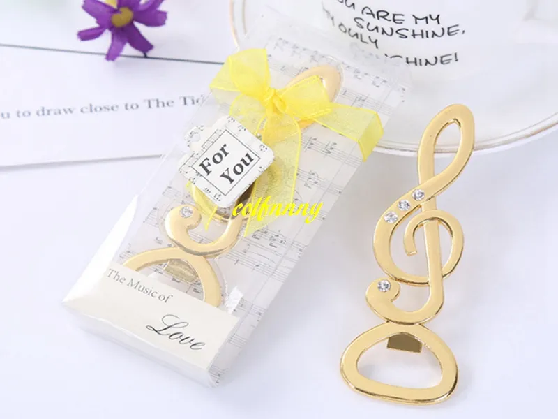 50pcs/lot Fast Shipping Gold Music Note Beer bottle opener With Shinning diamond for Wedding party gift favor