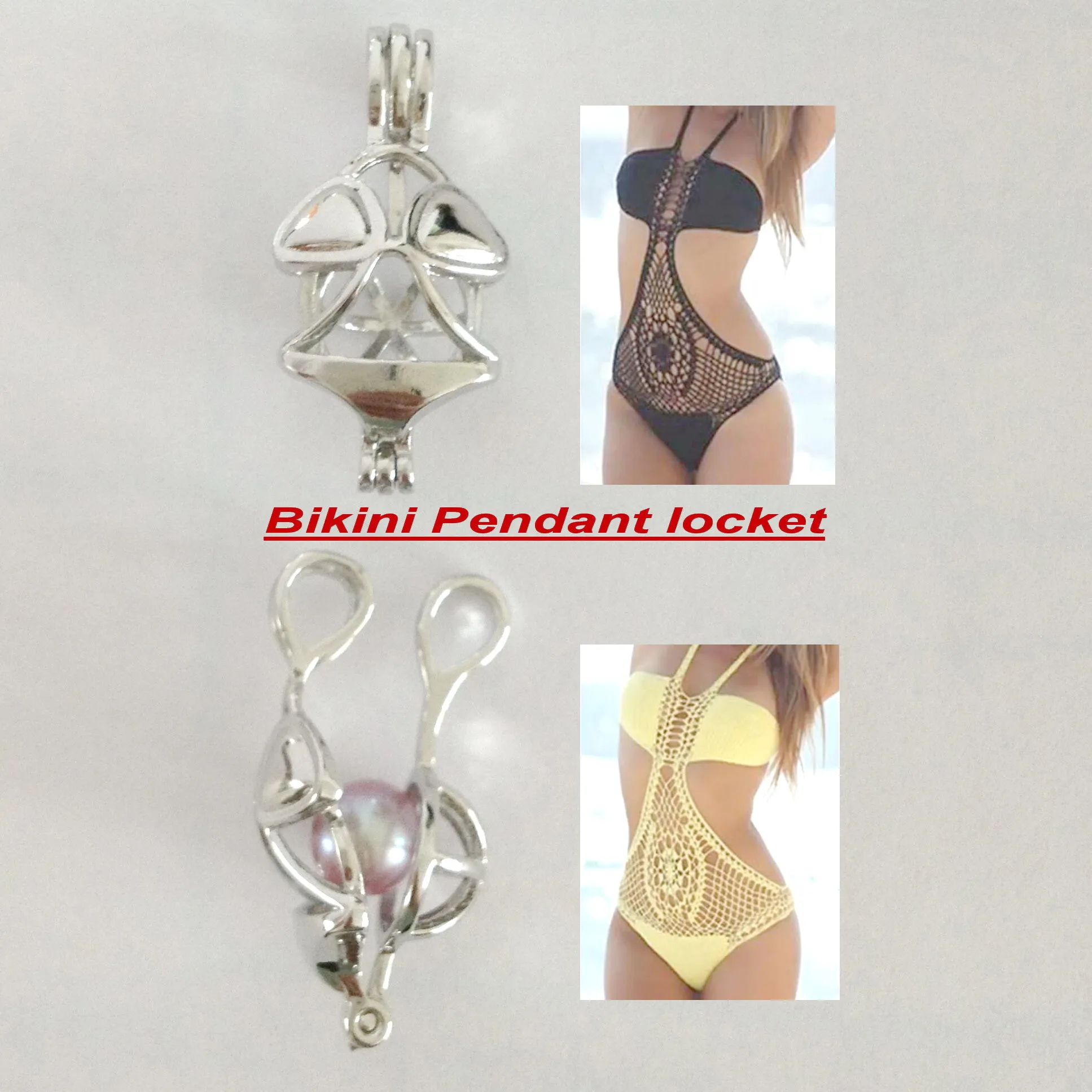 18 kgp söta bikini locket burar kan öppna hålla pärl pärla pärlbur hängsmycke, diy mode smycken gör