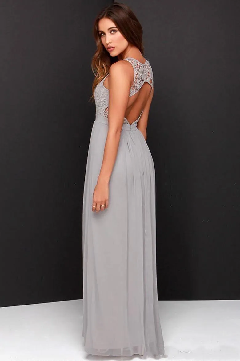 Grey Color Bridesmaid Dresses Long 2022 Lace Top Jewel Neck Chiffon A-Line Formal Dresses Modest Maid Of Honor Dress