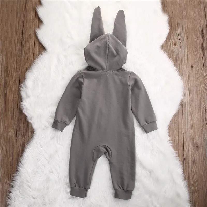 Nyfödd spädbarn baby flicka pojke kläder söt 3d kanin öra romer jumpsuit playsuit höst vinter baby rompers en bit outfits barn kläder