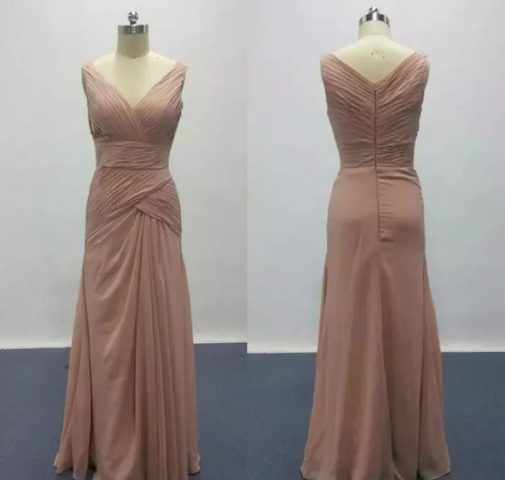 Hoge kwaliteit nieuwe echte foto's Dusty Pink Custom Made Prom Dresses voor Elegante V-hals Ruffle Design Woman Formele Prom-jassen