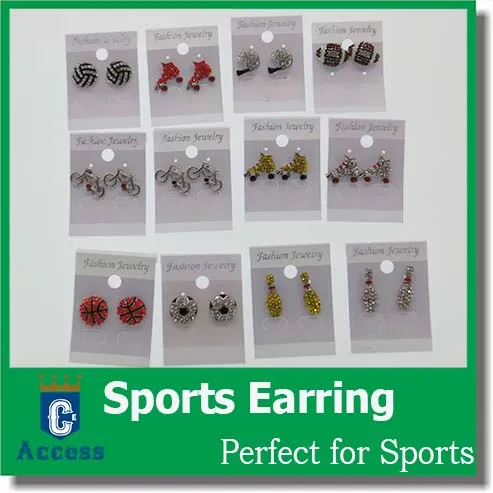 Boucle d'oreille Softball Baseball Football Basketball Volleyball Football Strass Cristal Bling pour Filles Bandeaux Sports