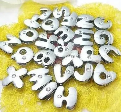 8mm 130pcs/lot A-Z One rhinestones Silver Color Slide letter charm DIY Alloy Charms fit for 8MM leather wristband bracelet