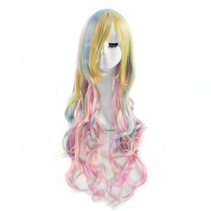 Gratis frakt nyparty pastell ljus rosa multi färg sjöjungfru hår lång lockig peruk