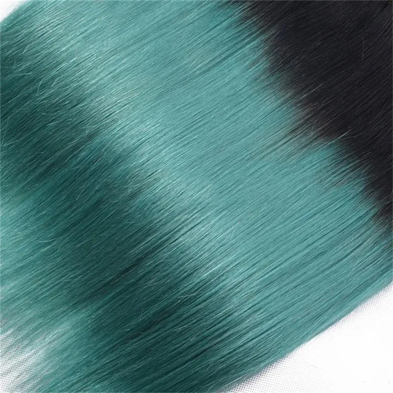 Ombre Peruvian Human Hair Bundles Two Tone Teal Green Straight Hair Weave Malaysian Straight Green Hair Wefts Virgin Indian Bundles 