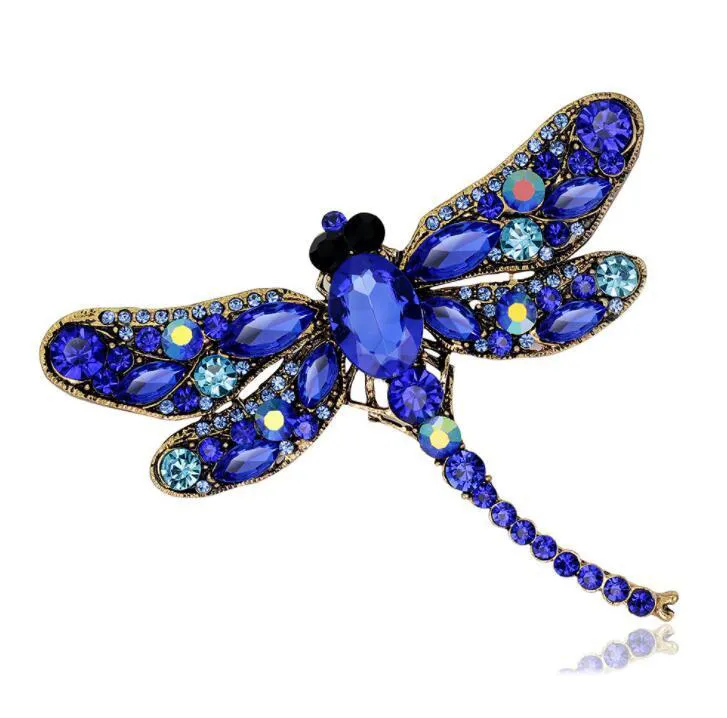 Rhinestone Dragonfly Kadınlar Için Antik Altın Renk Eşarp Yaka Broşlar Broş Pins Hayvanlar Kristal Takı Hediyeler ücretsiz kargo