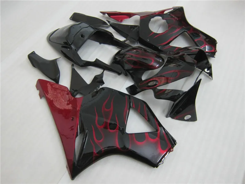 Bodywork Fairing Kit för Honda CBR900RR 2002 2003 Red Flames Black Fairings Set CBR 954RR 02 23 OT27