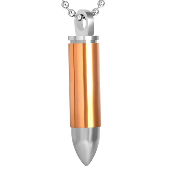 IJD2063 Gold Bullet Stainless Steel Cremation Pendant Necklace Memorial Ashes Keepsake Urn Necklace